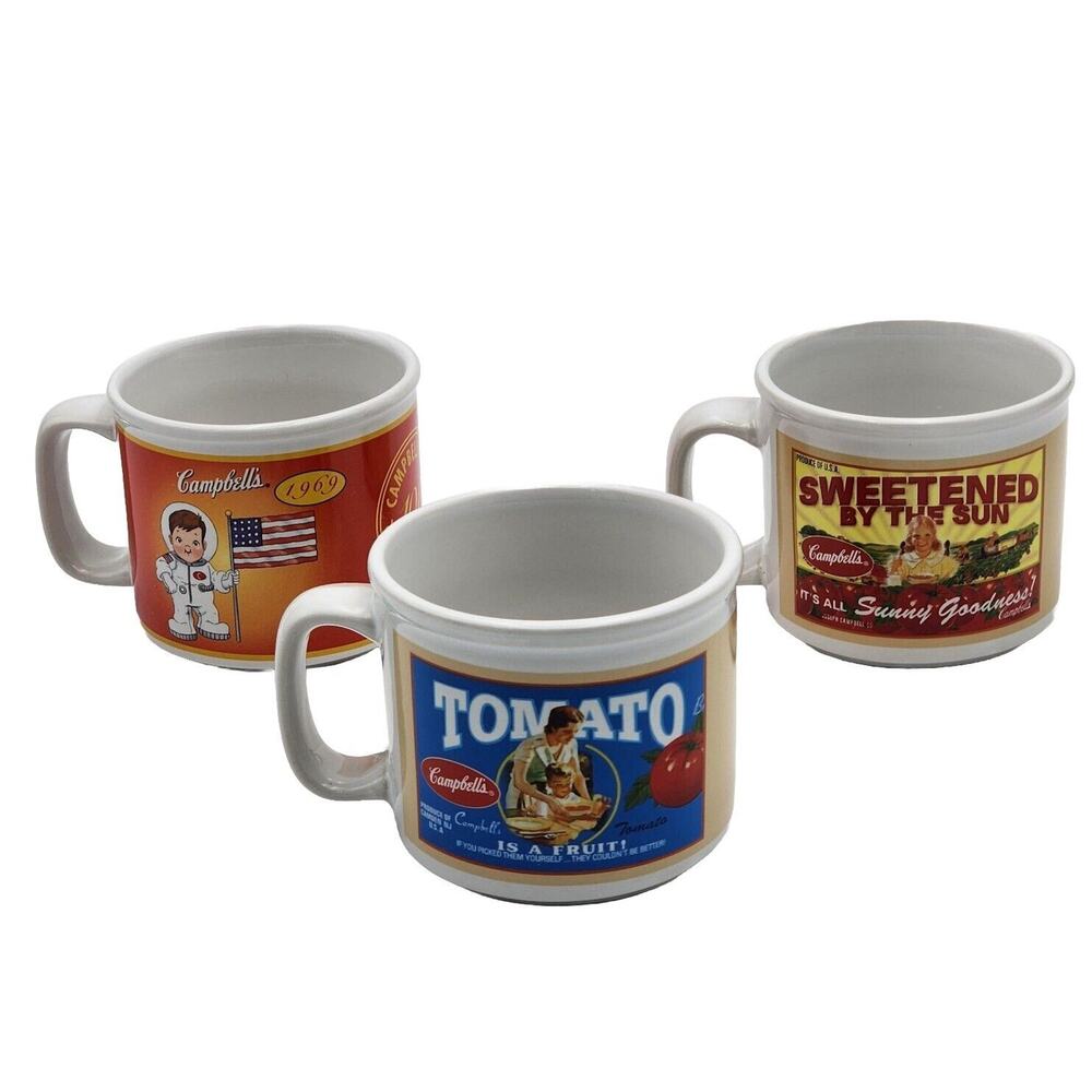 Campbell's Soup Mugs Houston Harvest Set Of 3 VTG 2003 - 2005 Tomato Soup